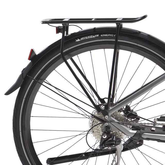 Focus on aluminium Racktime luggage rack of the eT01 D9 Mixt Peugeot bike